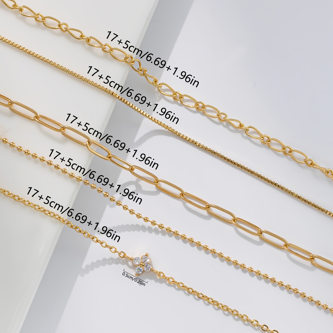 5pcs Elegant Copper-Inlaid Cubic Zirconia Four-Leaf Clover Bracelet Set